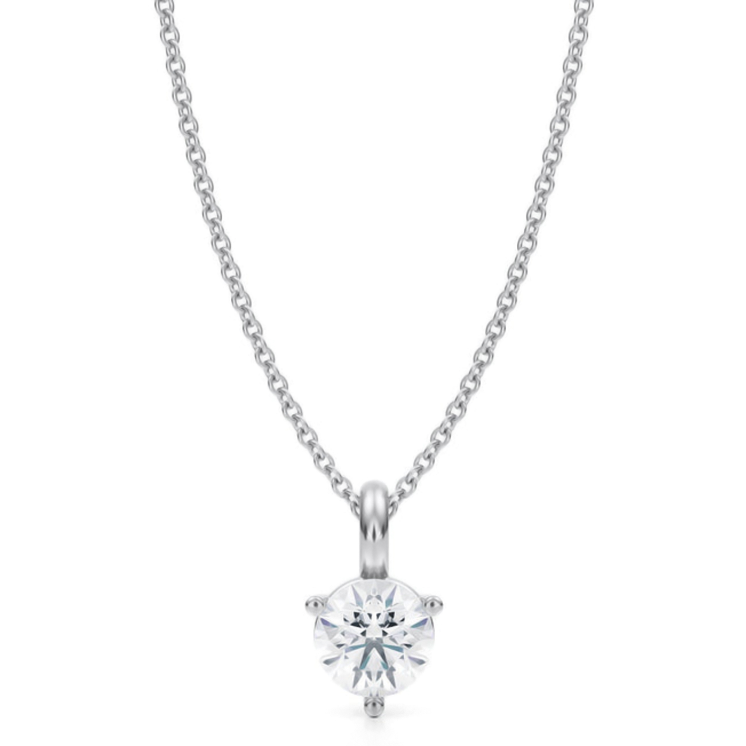 Lab Diamond 3-Prong Pendant Necklace 14K White Gold (0.75ct)