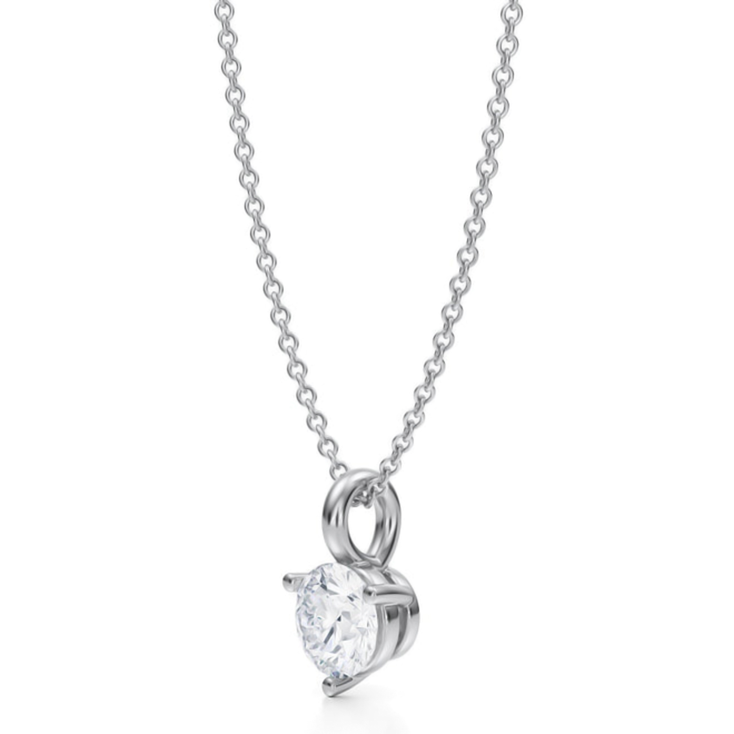Lab Diamond 3-Prong Pendant Necklace 14K White Gold (0.75ct)