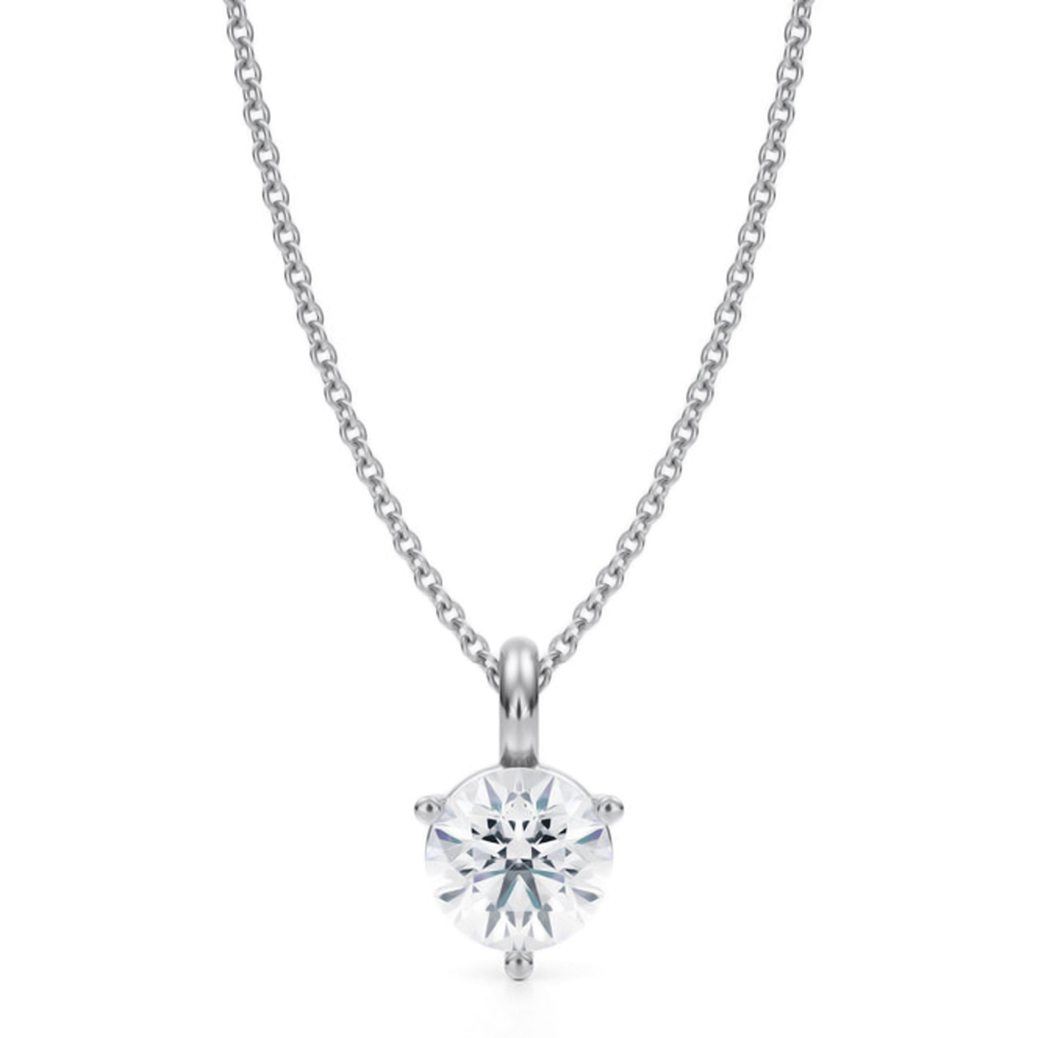 Lab Diamond 3-Prong Pendant Necklace 14K White Gold (1.00ct)