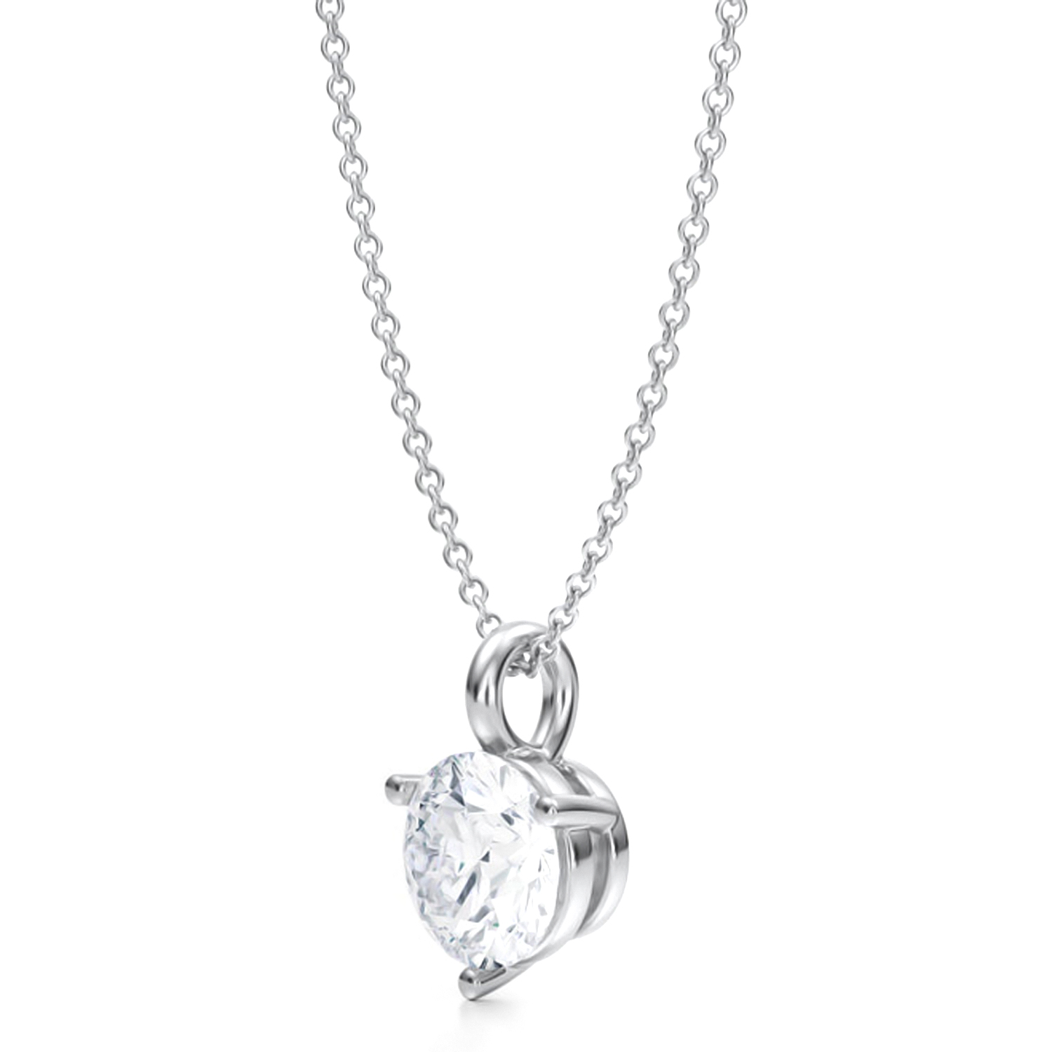 Lab Diamond 3-Prong Pendant Necklace 14K White Gold (1.50ct)