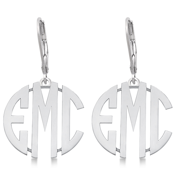 Bold 3 Initials Monogram Earrings in 14k White Gold