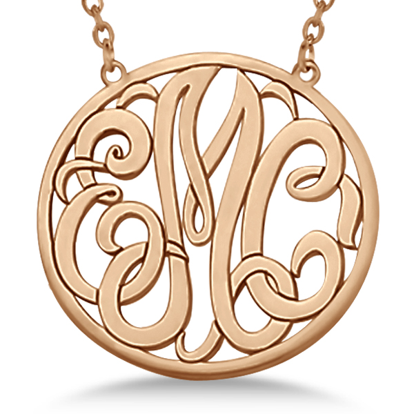 Custom Initial Circle Monogram Pendant Necklace 14k Rose Gold - NG23