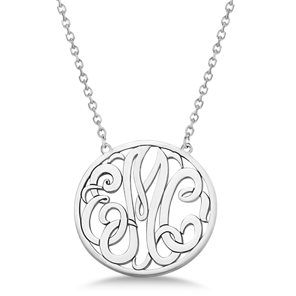 Custom Initial Circle Monogram Pendant Necklace in 14k White Gold