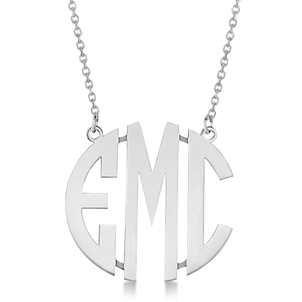 BoldFace Custom Initial Monogram Pendant Necklace 14k White Gold NG29