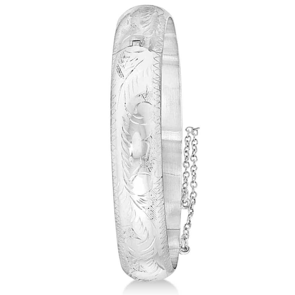 Fancy Hinged Bangle Bracelet in Plain Metal Sterling Silver