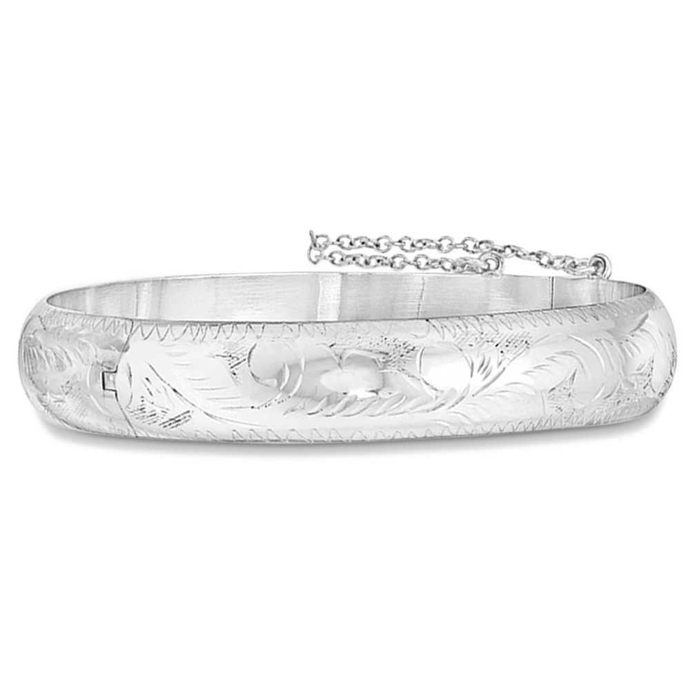 Fancy Hinged Bangle Bracelet in Plain Metal Sterling Silver