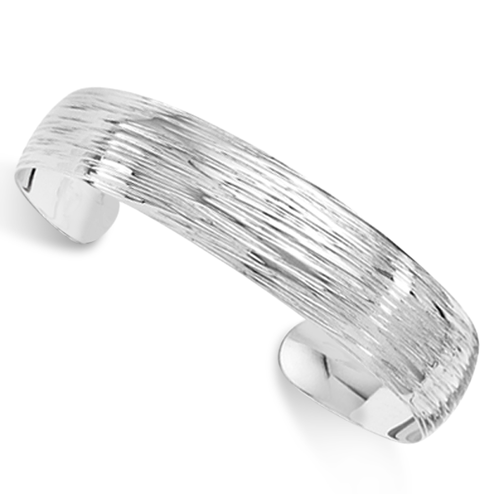 Textured Slip-On Bangle Bracelet in Plain Metal Sterling Silver