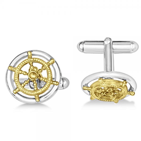 Vermeil Sailor Wheel Cuff Links in Sterling Silver