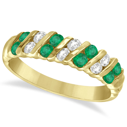 Bar Set Diamond and Emerald Band 14k Yellow Gold (0.64ctw) Allurez