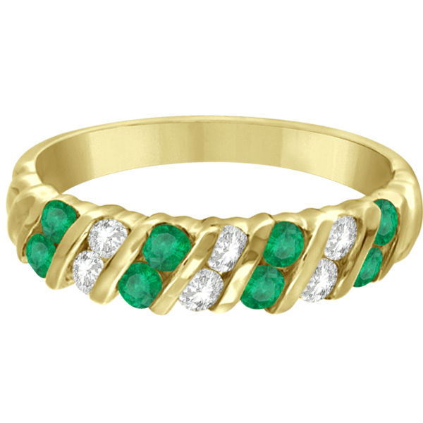 Bar Set Diamond and Emerald Band 14k Yellow Gold (0.64ctw) Allurez