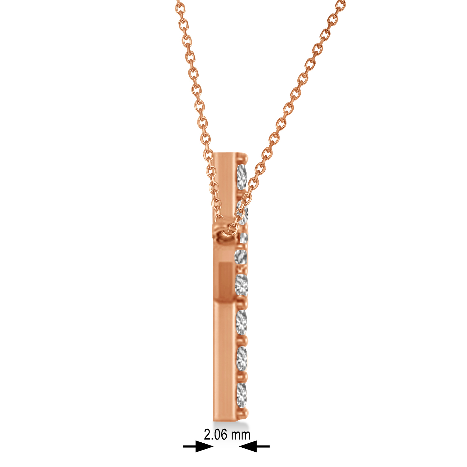 Diamond Sideways Curved Cross Pendant Necklace 14k Rose Gold 1.54ct