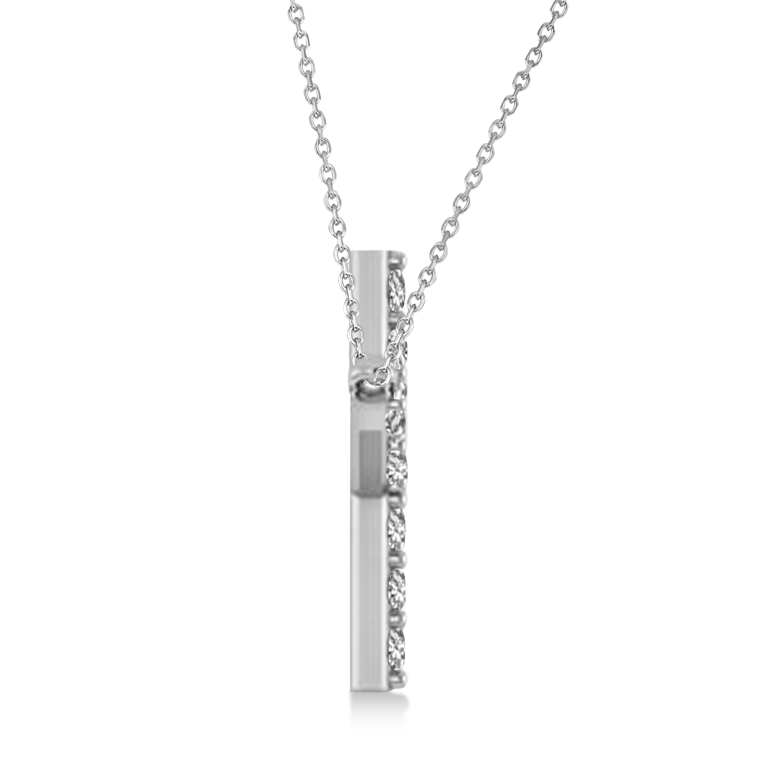Diamond Sideways Curved Cross Pendant Necklace 14k White Gold 1.54ct