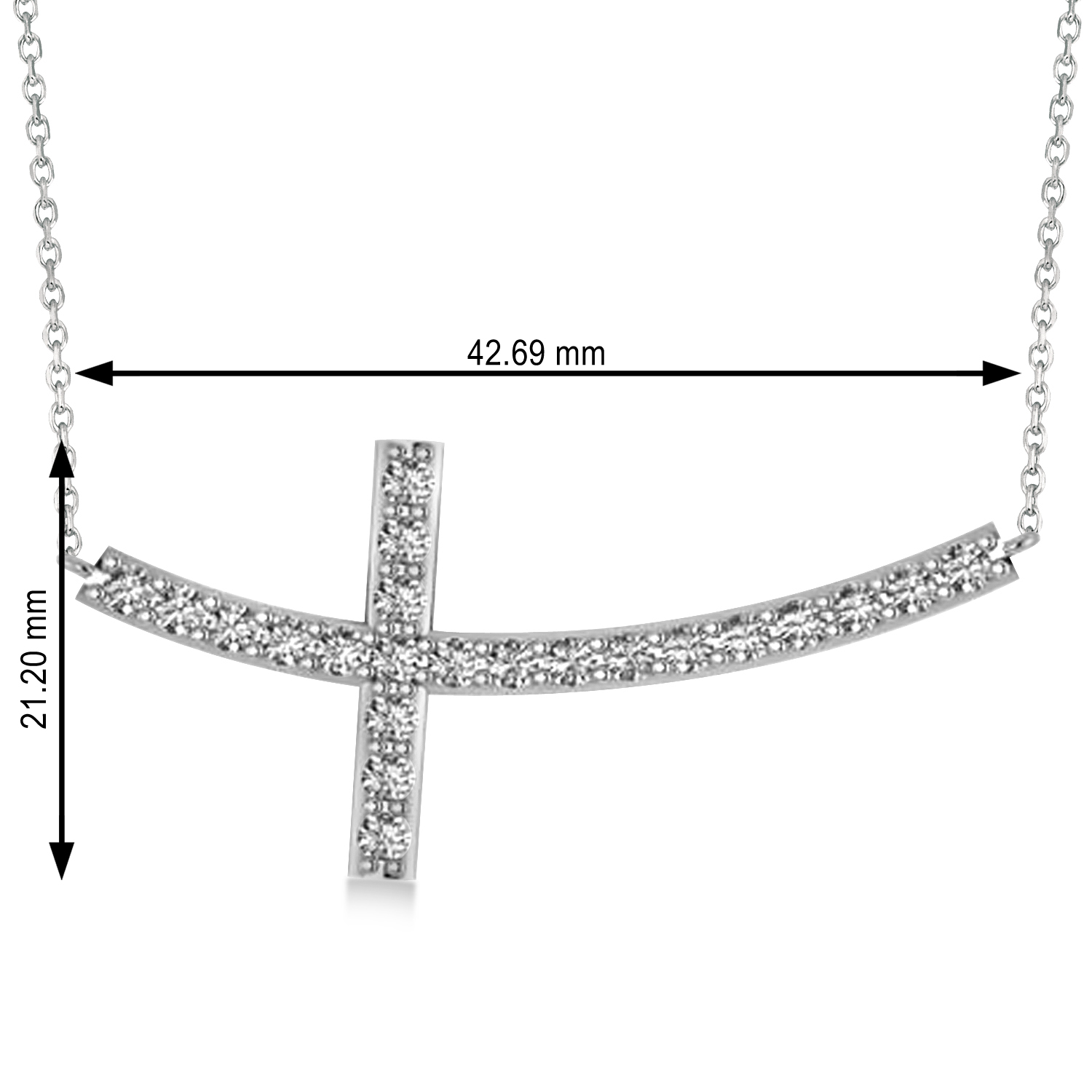 Diamond Sideways Curved Cross Pendant Necklace 14k White Gold 1.54ct