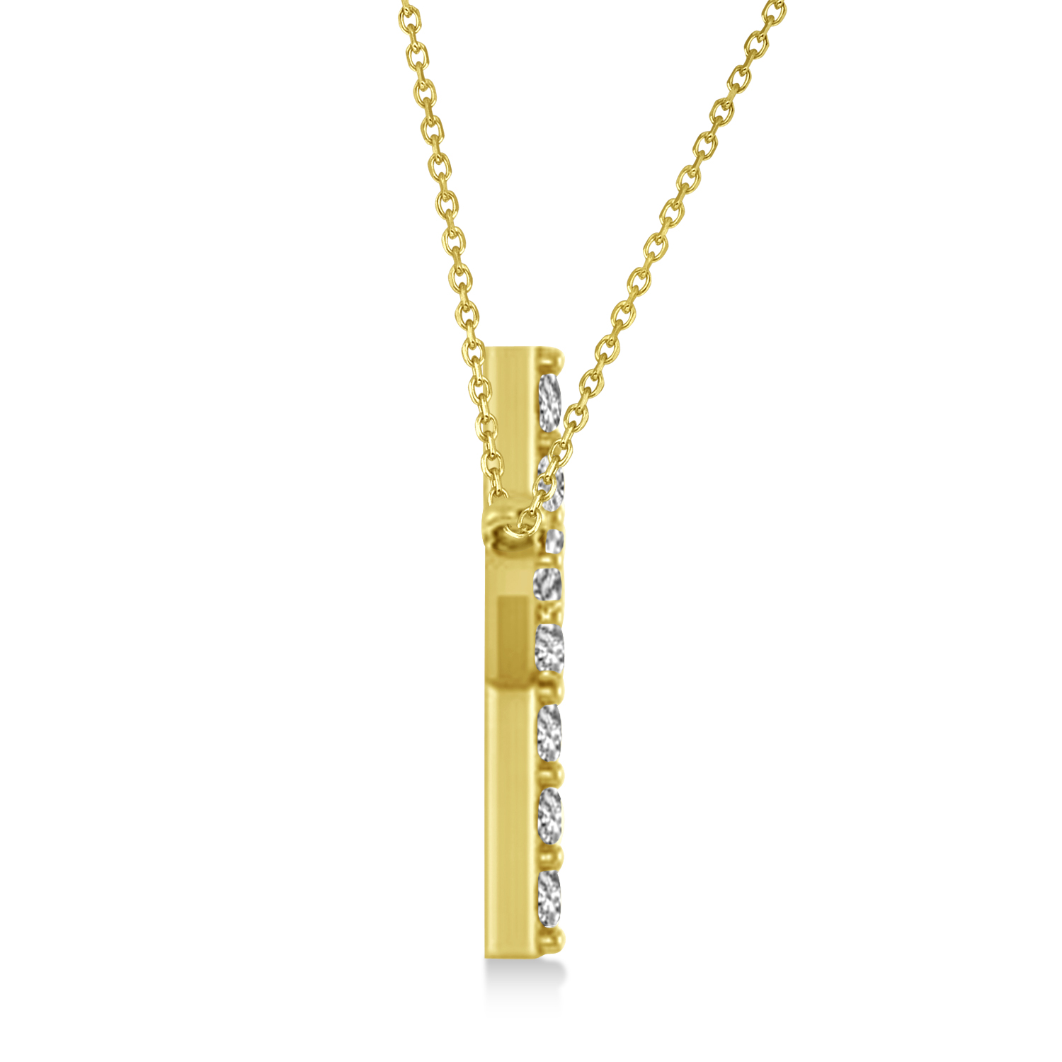 Diamond Sideways Curved Cross Pendant Necklace 14k Yellow Gold 1.54ct
