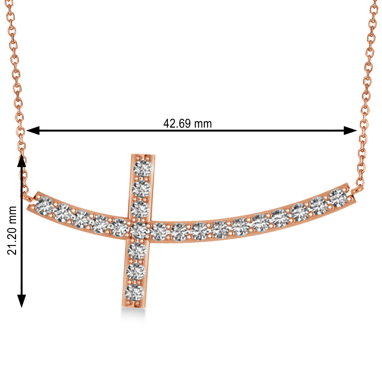 Diamond Sideways Curved Cross Pendant Necklace 14k Rose Gold 2ct