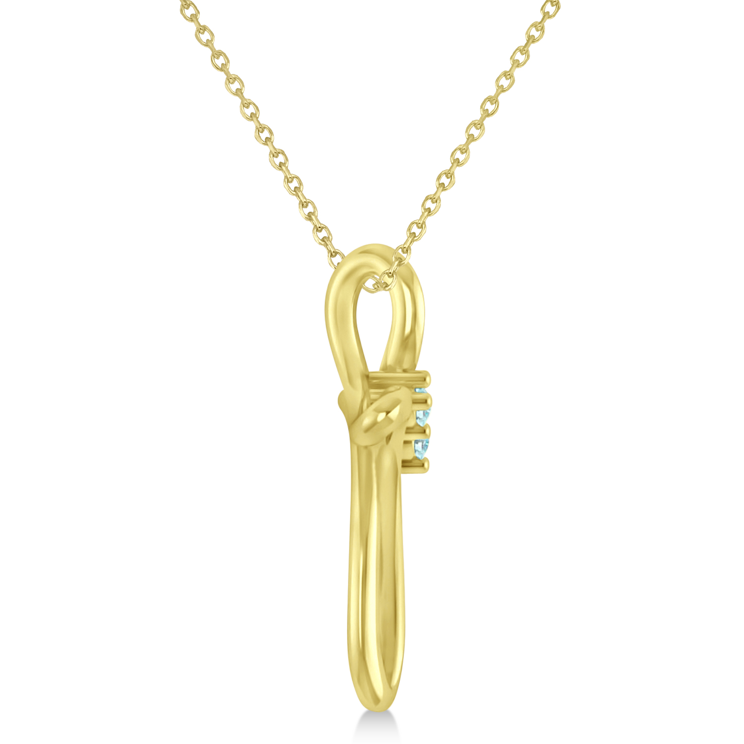 Aquamarine Two Stone Religious Cross Pendant Necklace 14k Yellow Gold (0.10ct)