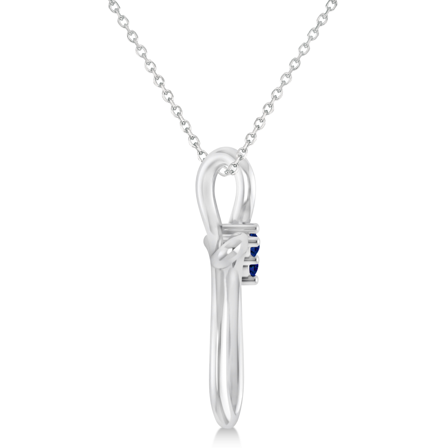 Blue Sapphire Two Stone Swirl Cross Pendant Necklace 14k White Gold (0.10ct)