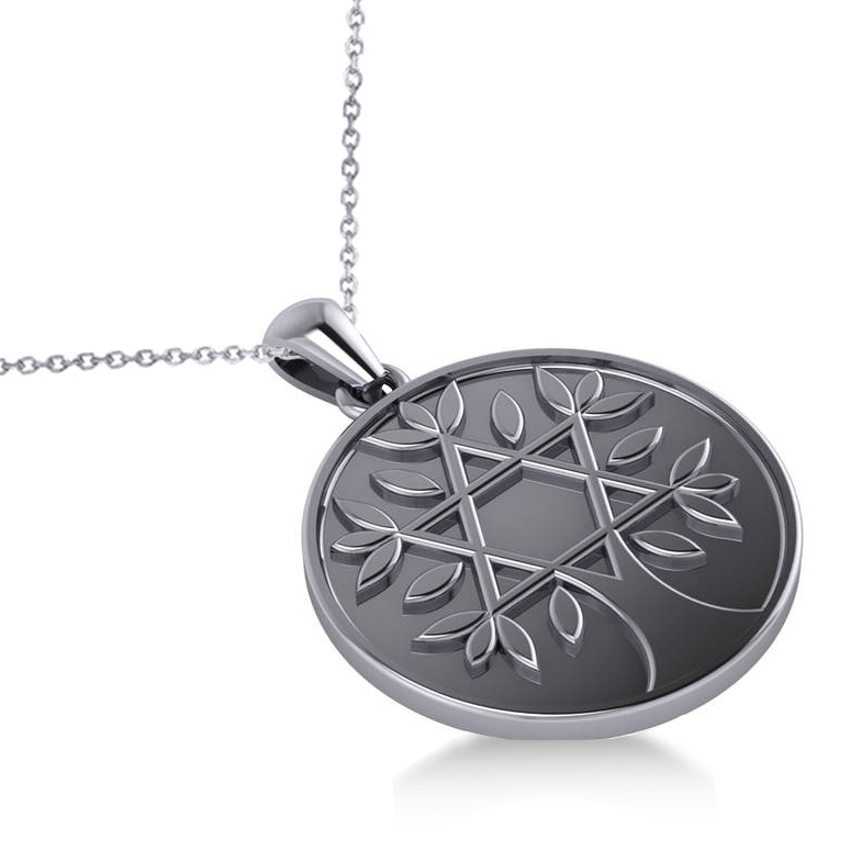 Jewish Family Tree Star of David Pendant Necklace 14k White Gold