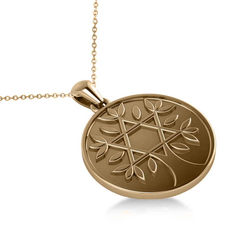 Jewish Family Tree Star of David Pendant Necklace 14k Yellow Gold