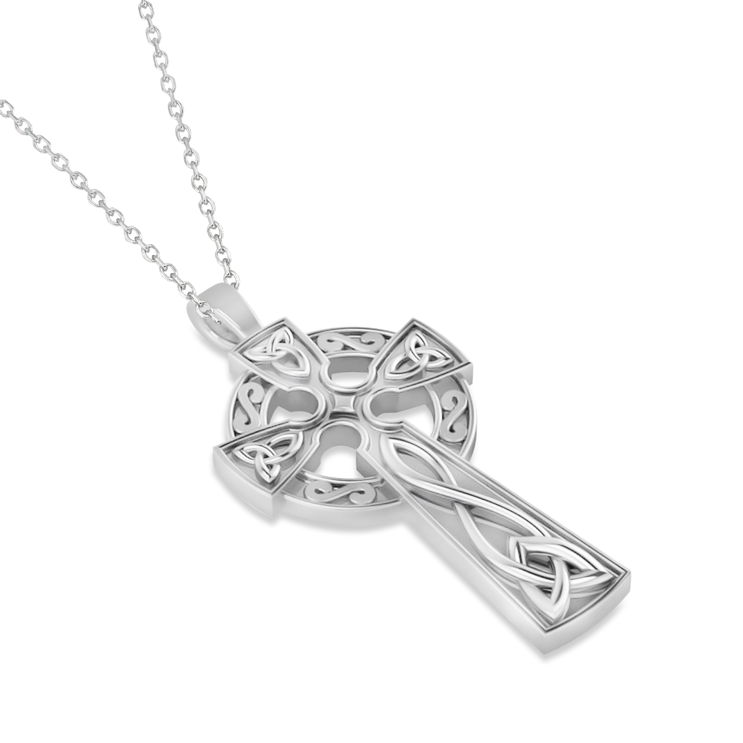 Religious Celtic Cross Pendant Necklace 14k White Gold