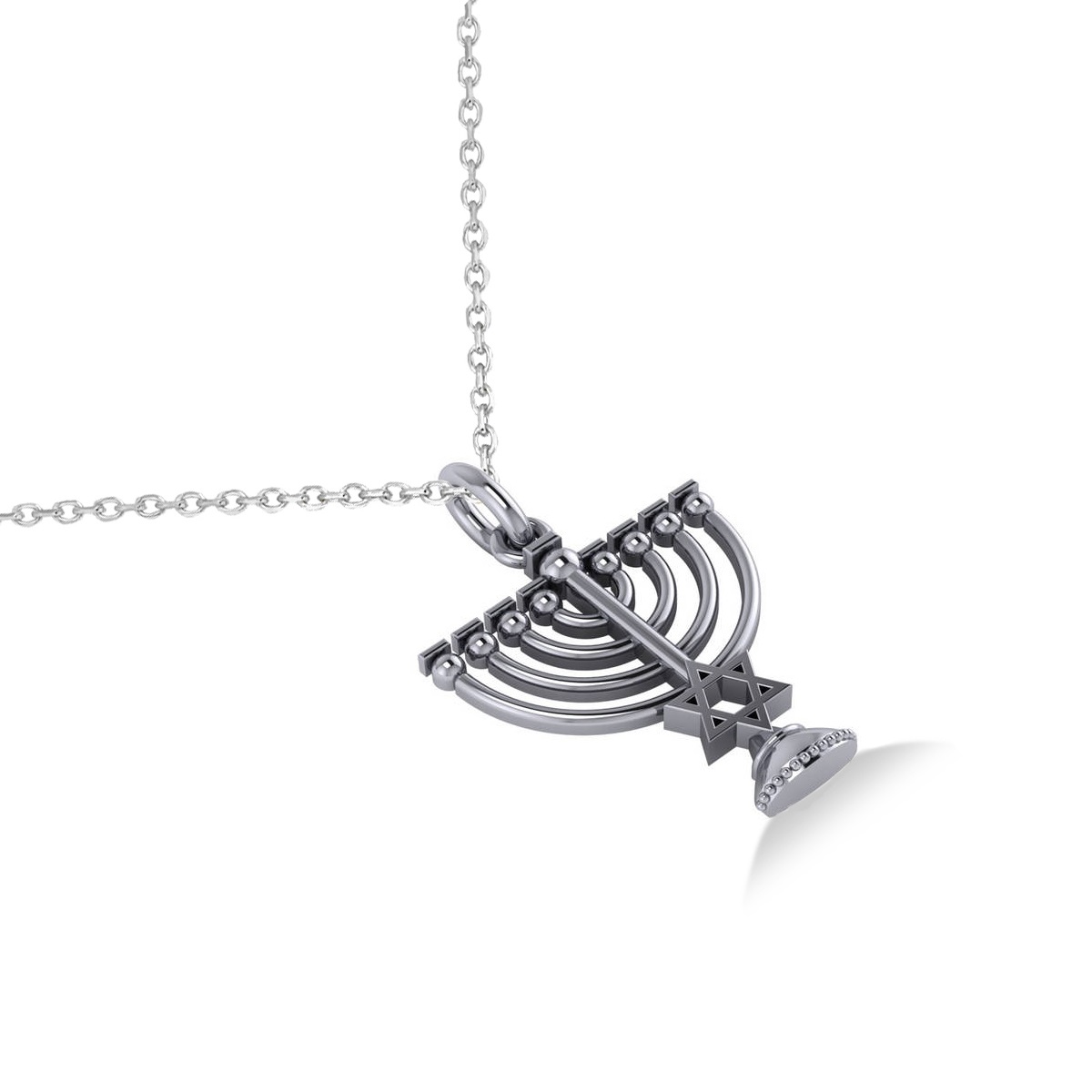 Star of David Menorah Pendant Necklace 14k White Gold AD3355