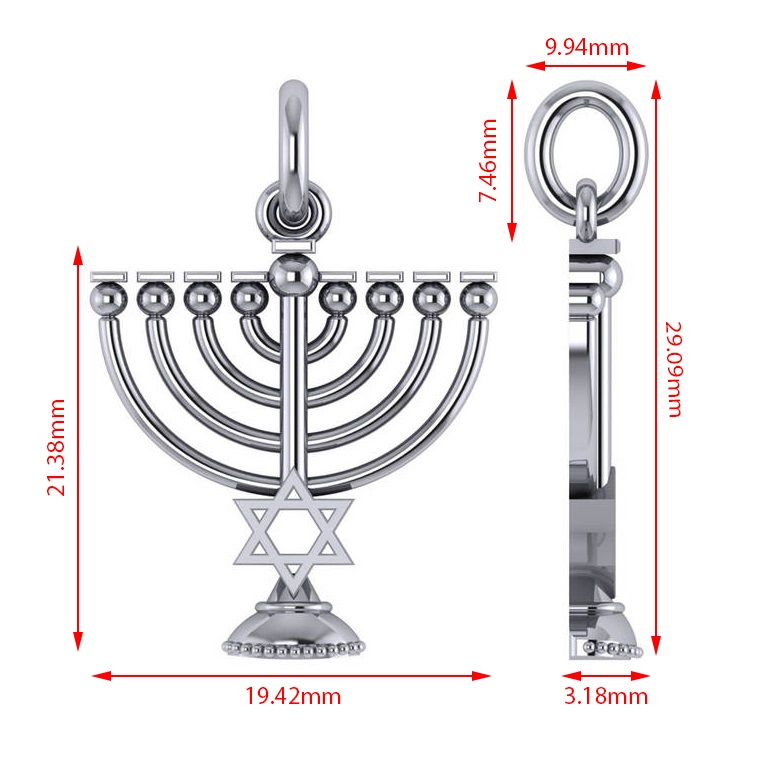 Star of David Menorah Pendant Necklace 14k White Gold AD3355