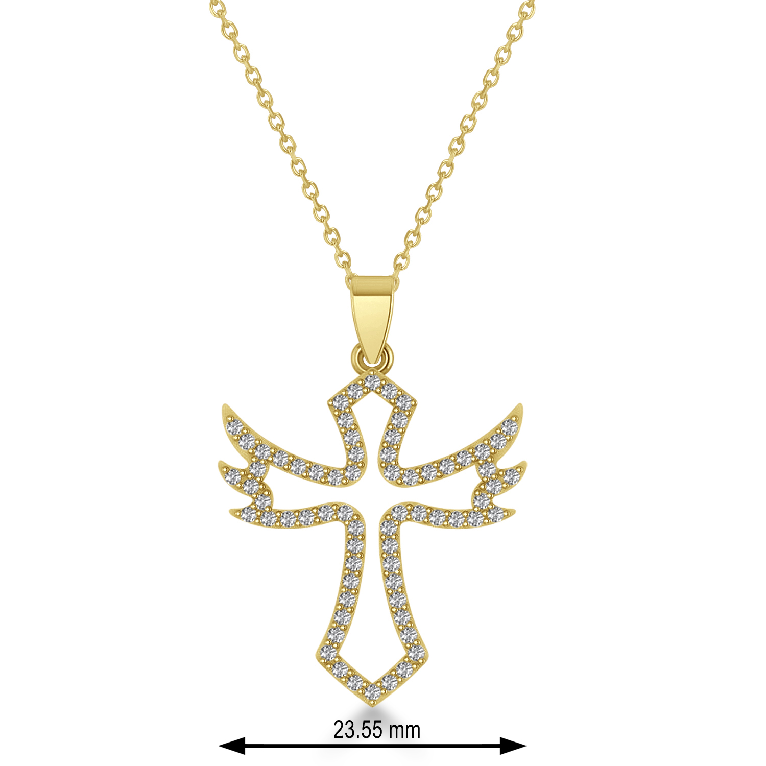 Diamond Angel Cross Outline Pendant Necklace 14k Yellow Gold (0.68ct)