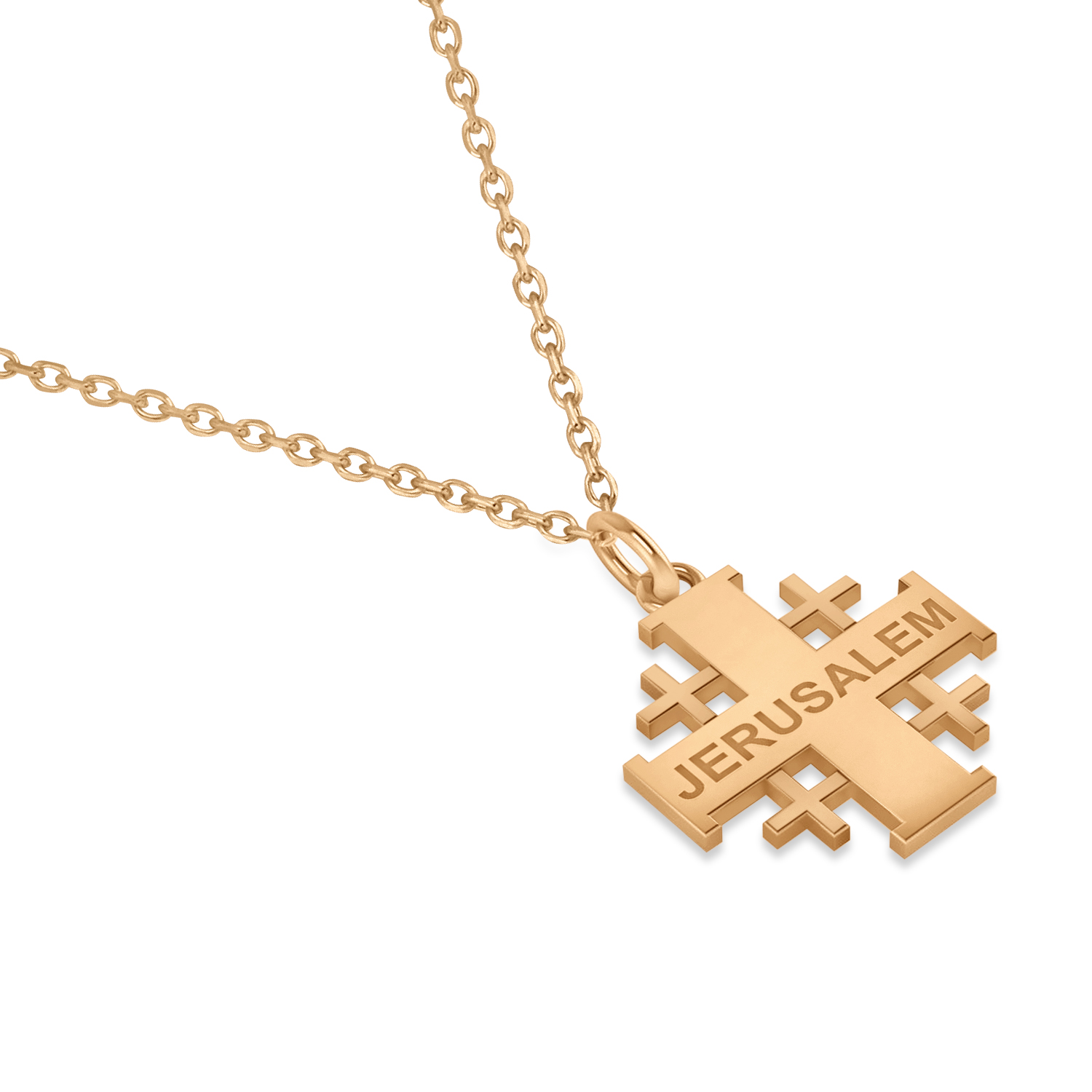 Jerusalem Engraved Cross Necklace Pendant 14k Rose Gold