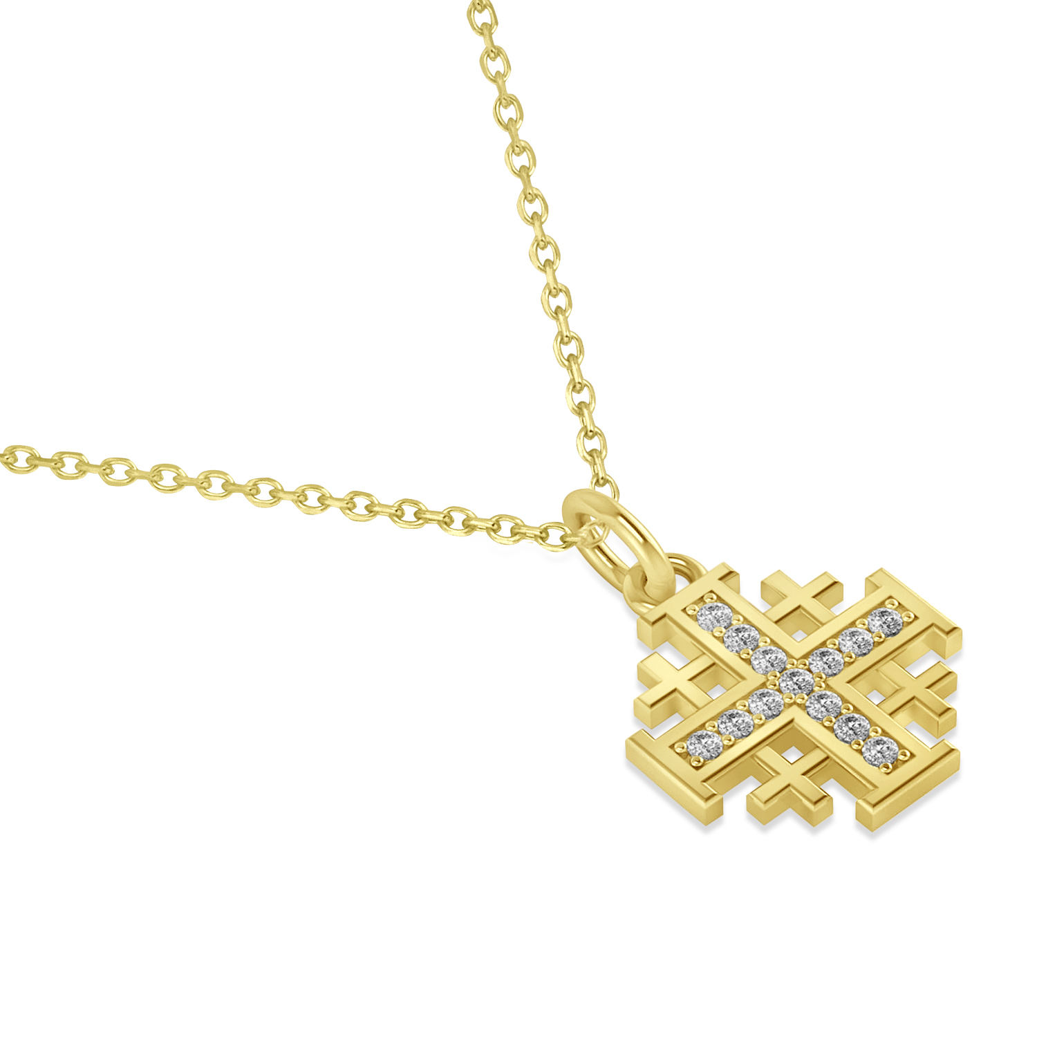 Jerusalem Cross Diamond Accented Ladies Necklace Pendant 14k Yellow Gold (0.20ct)