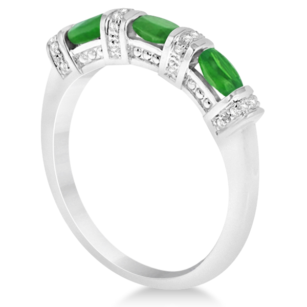 Bar Set Emerald Anniversary RingDiamonds Sterling Silver 1.02 V191