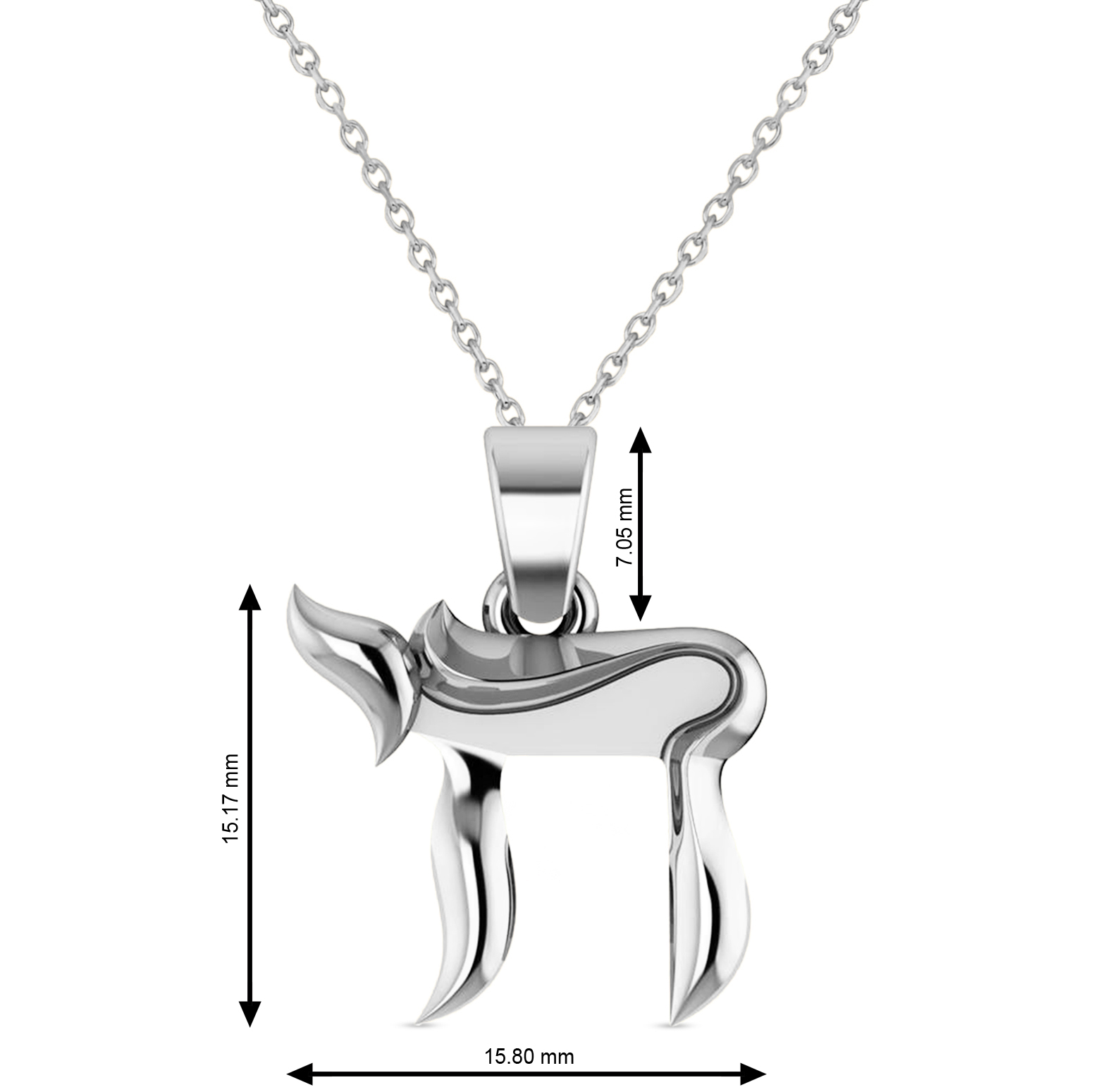 Jewish Chai Pendant Necklace 14K White Gold