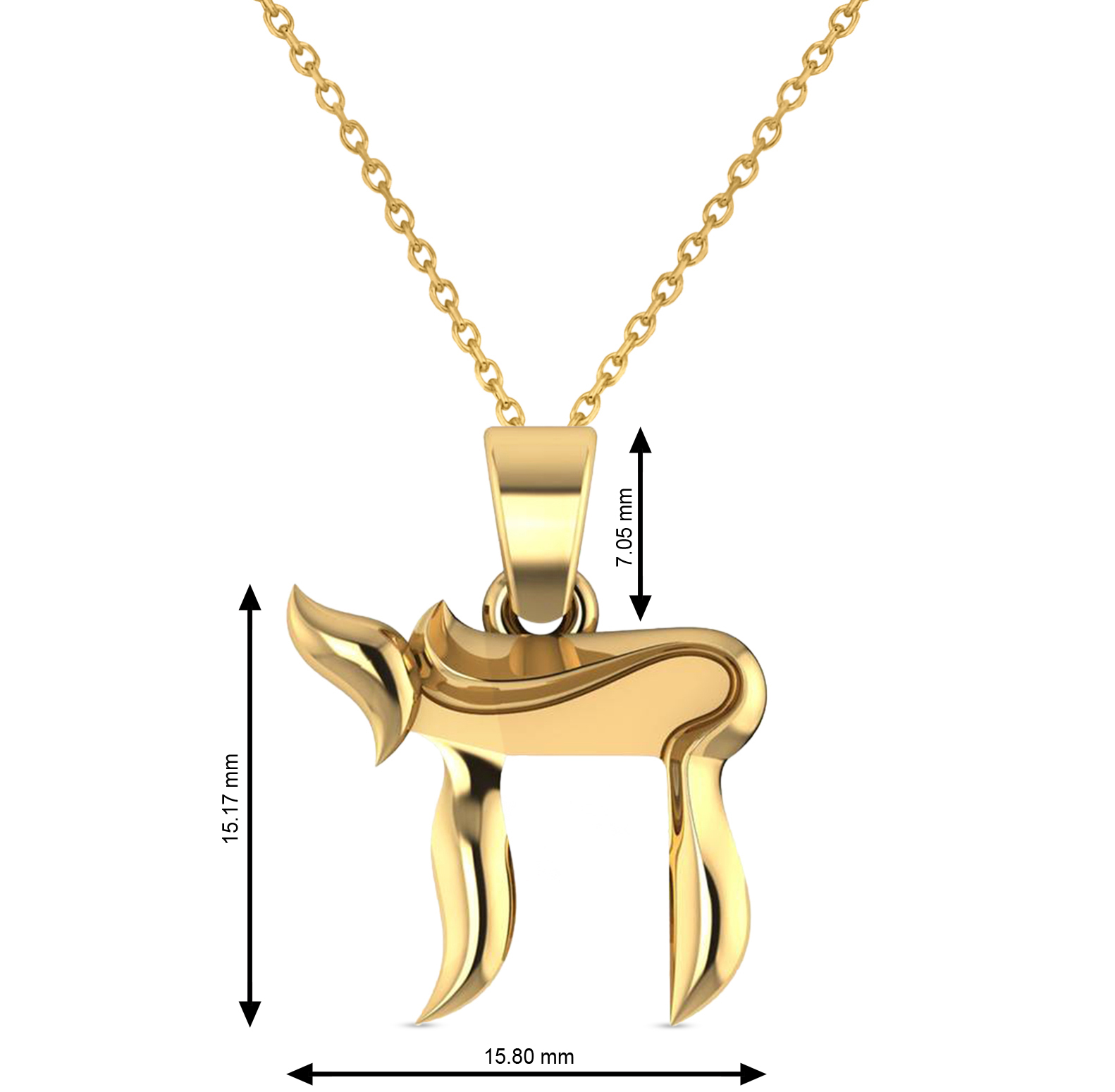 Jewish Chai Pendant Necklace 14K Yellow Gold