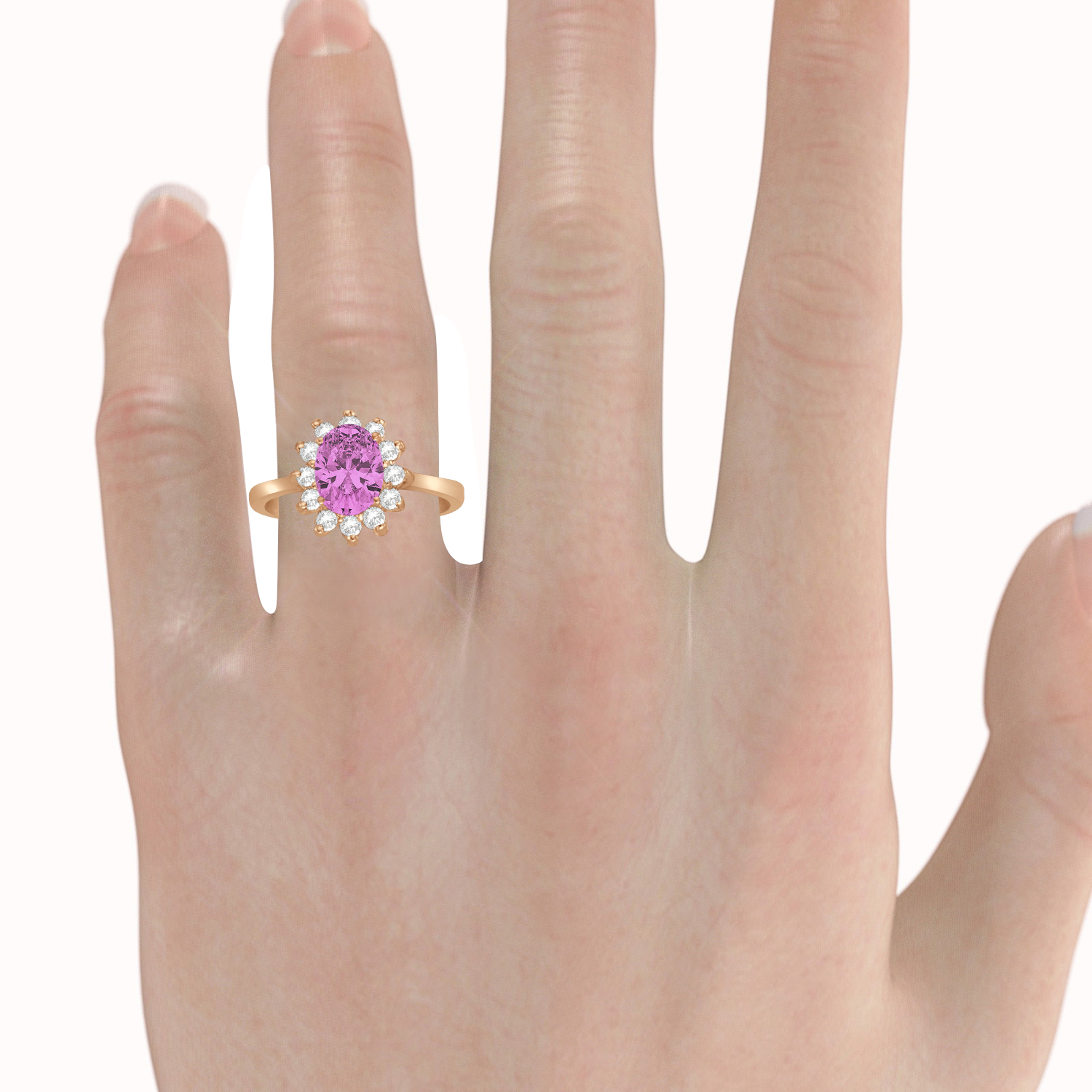 Lady Diana Oval Pink Sapphire & Diamond Ring 14k Rose Gold (1.50 ctw)