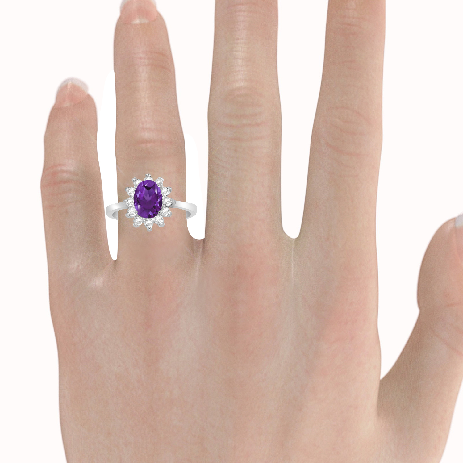 Lady Diana Oval Amethyst & Diamond Ring 14k White Gold (1.50 ctw)