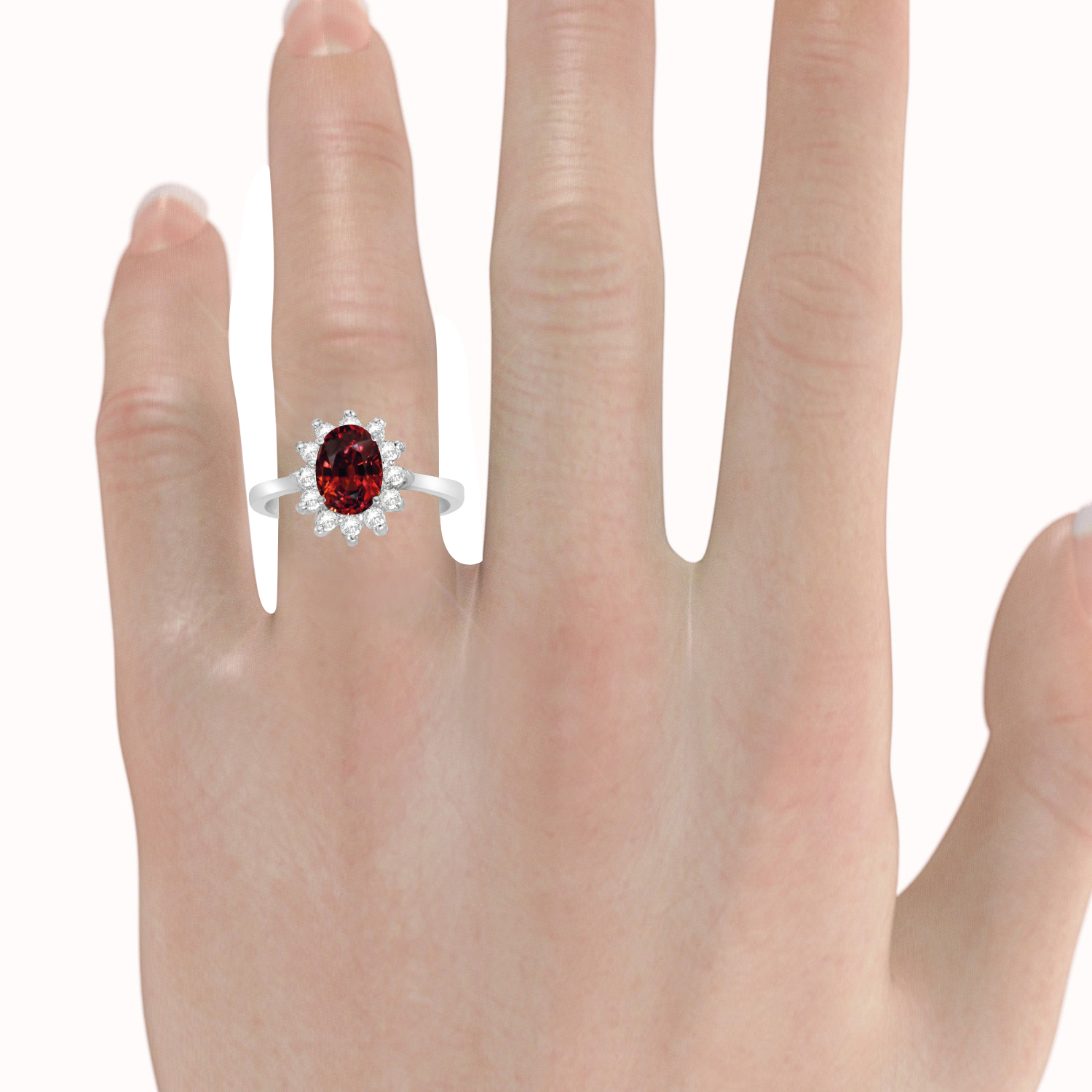 Lady Diana Oval Lab Garnet & Lab Grown Diamond Ring 14k White Gold (1.50 ctw)