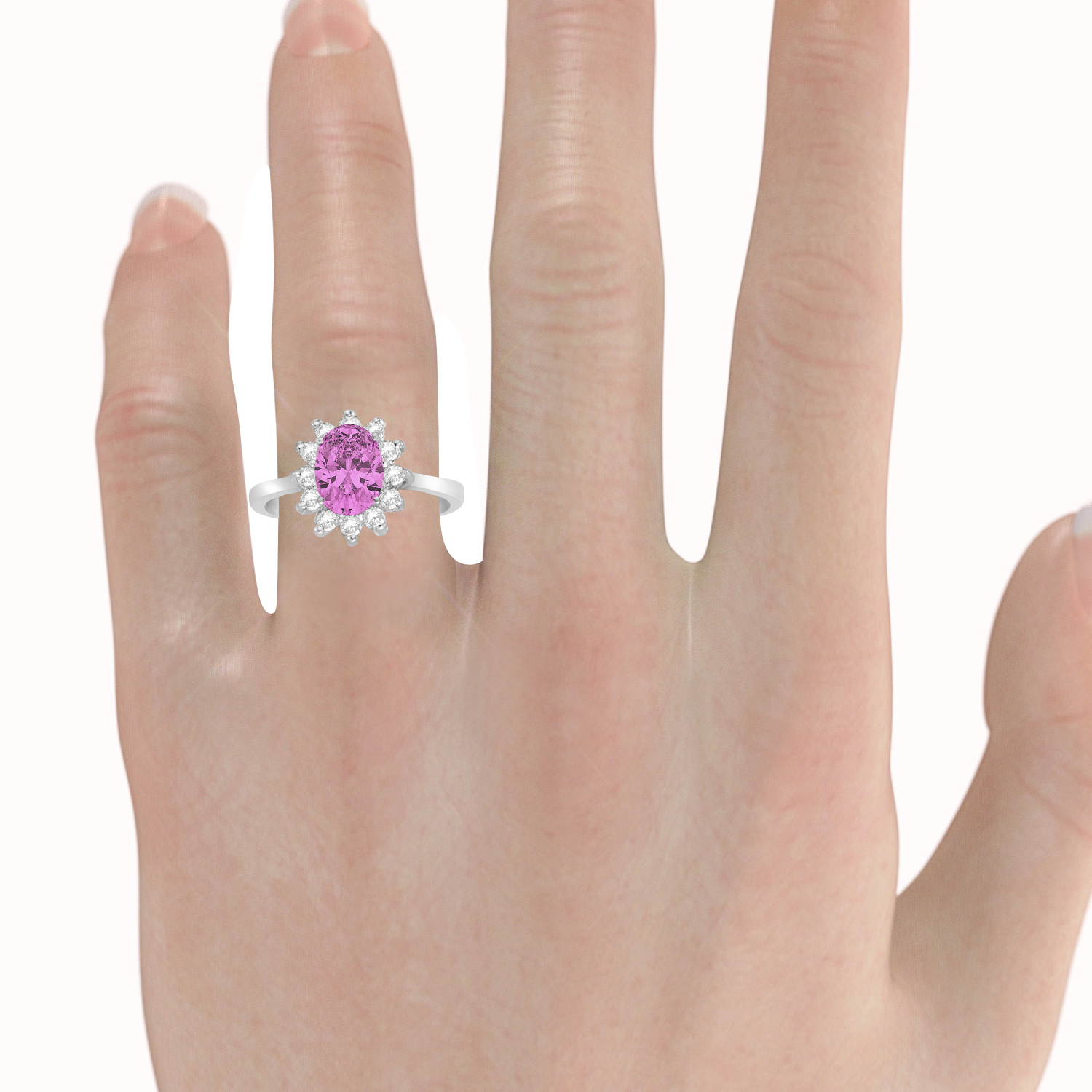 Lady Diana Oval Pink Sapphire & Diamond Ring 14k White Gold (1.50 ctw)