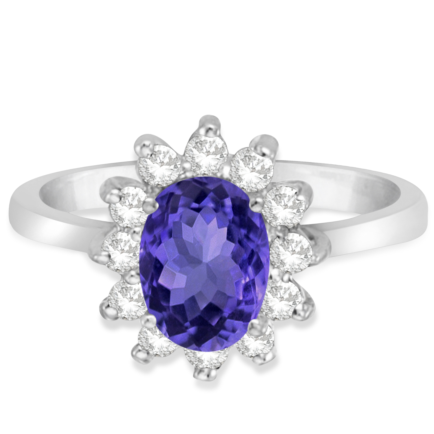 Lady Diana Oval Tanzanite & Diamond Ring 14k White Gold (1.50 ctw)