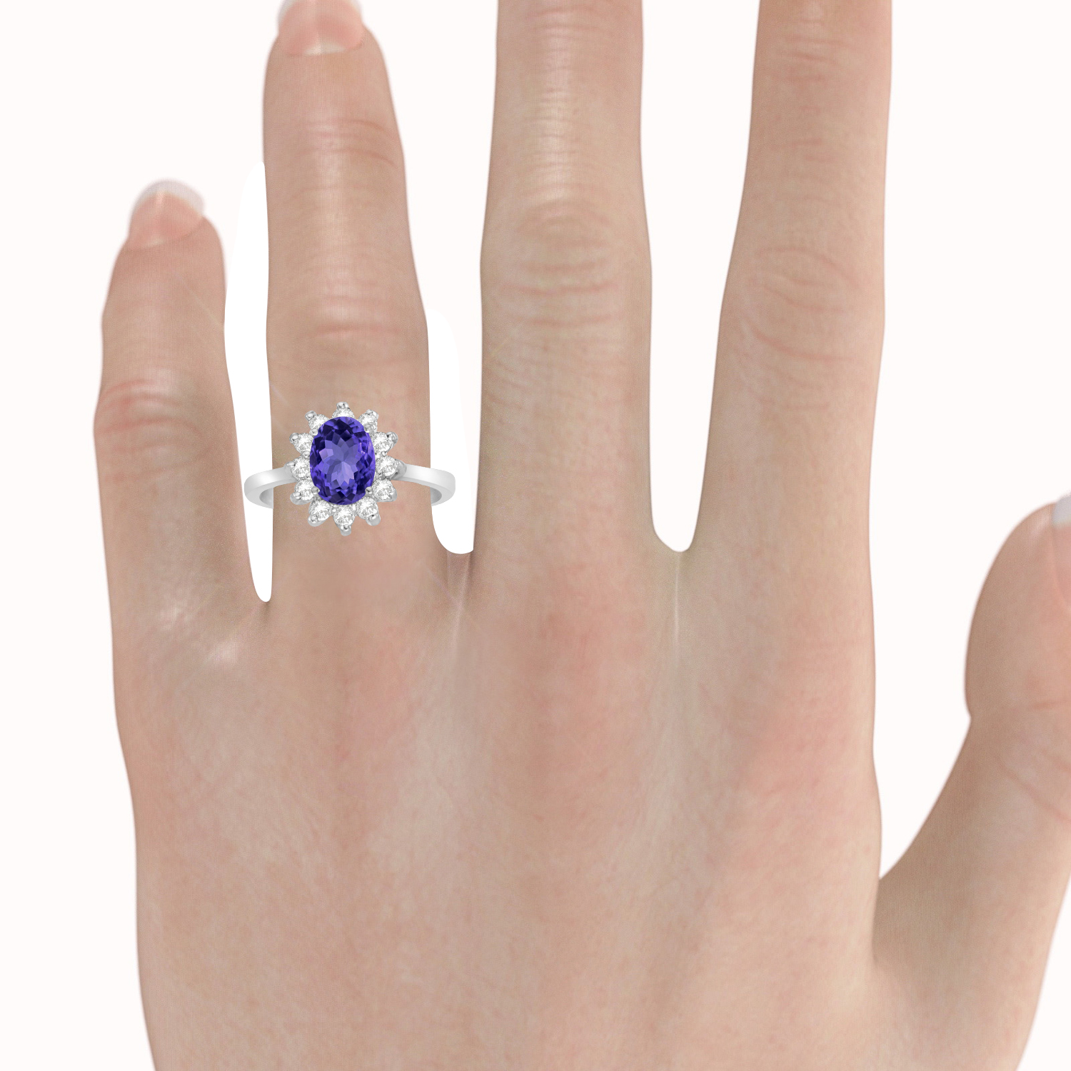 Lady Diana Oval Tanzanite & Diamond Ring 14k White Gold (1.50 ctw)