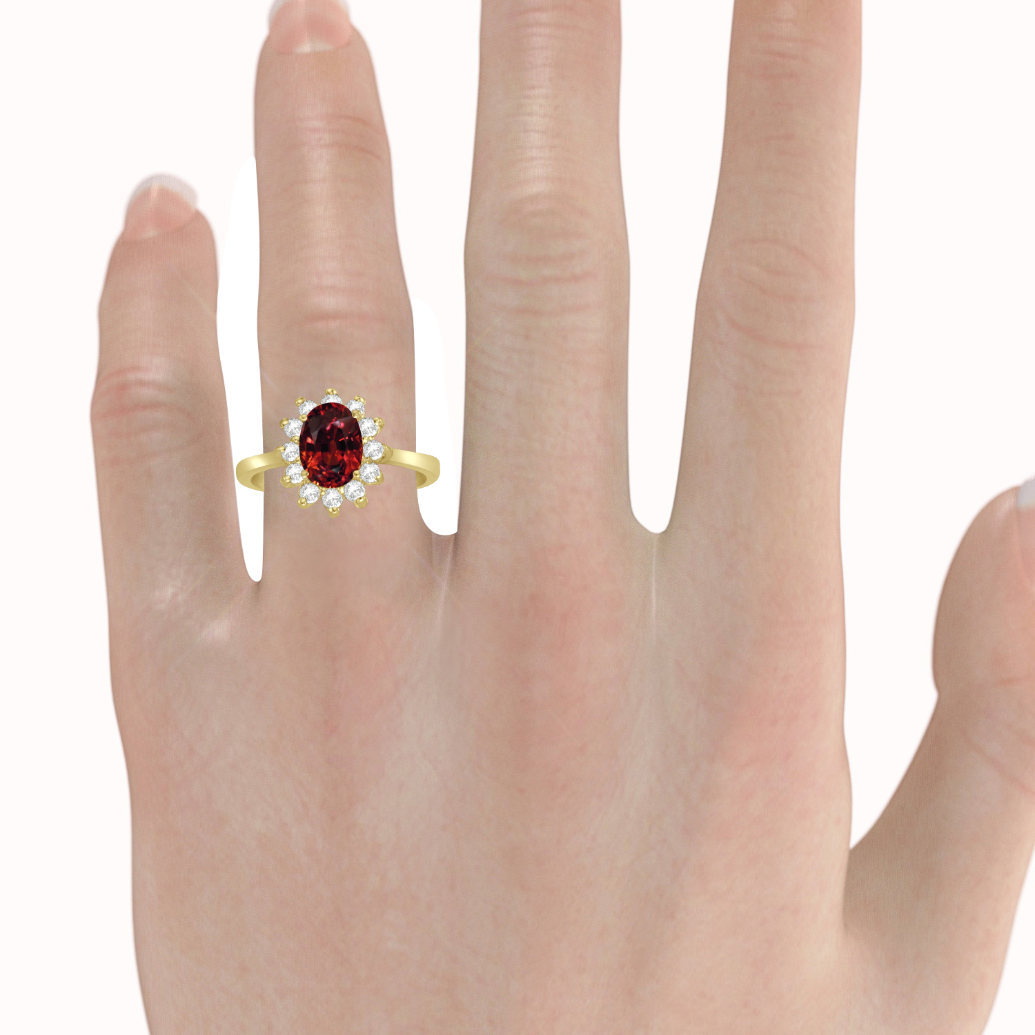 Lady Diana Oval Garnet & Diamond Ring 14k Yellow Gold (1.50 ctw)
