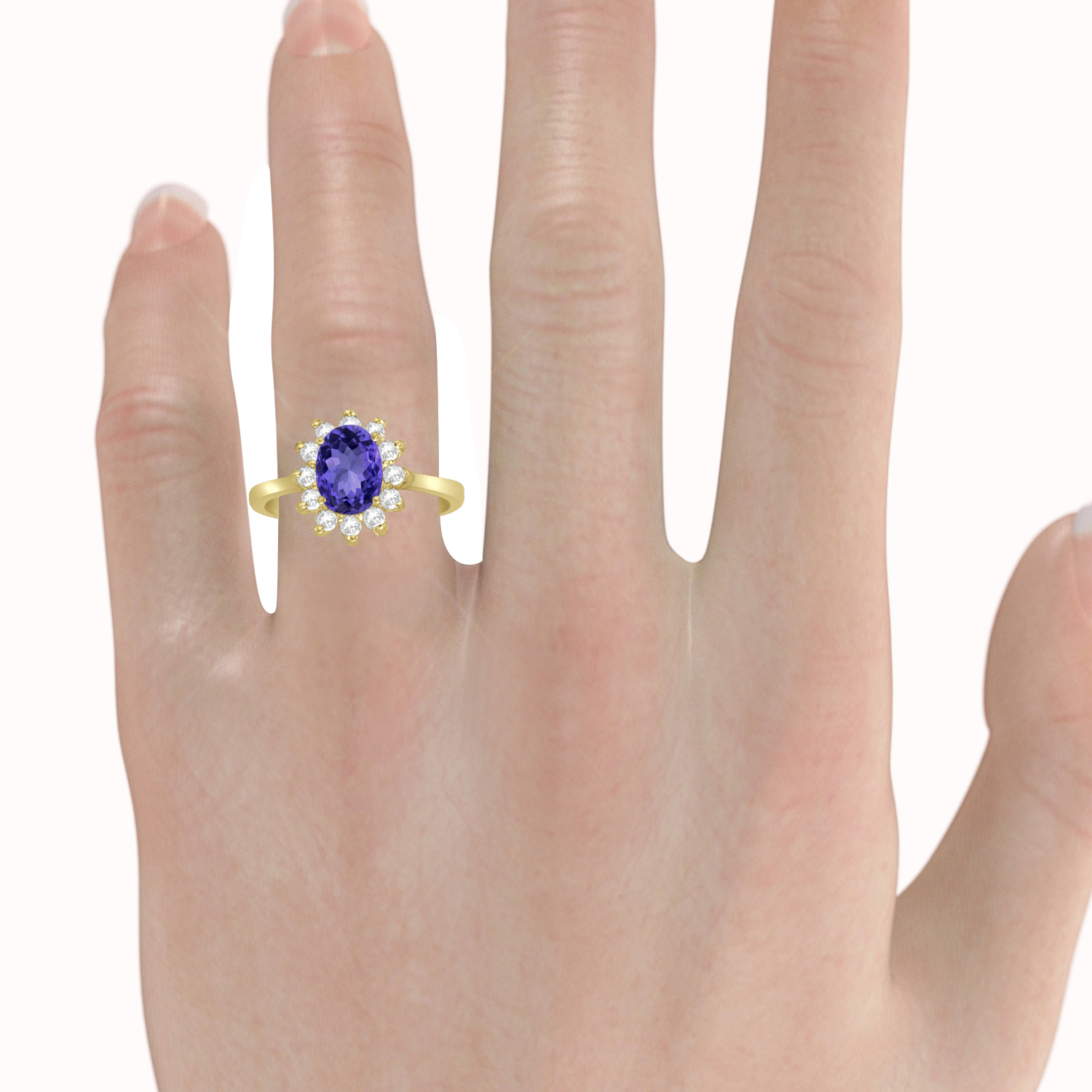 Lady Diana Oval Tanzanite & Diamond Ring 14k Yellow Gold (1.50 ctw)