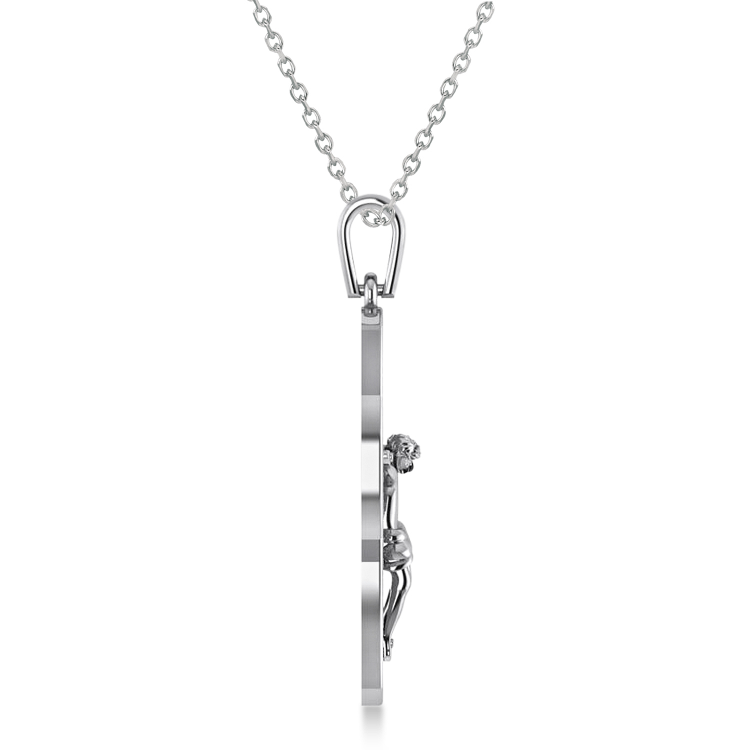 Holy Crucifix Men's Diamond Pendant Necklace 14k White Gold (0.69ct)