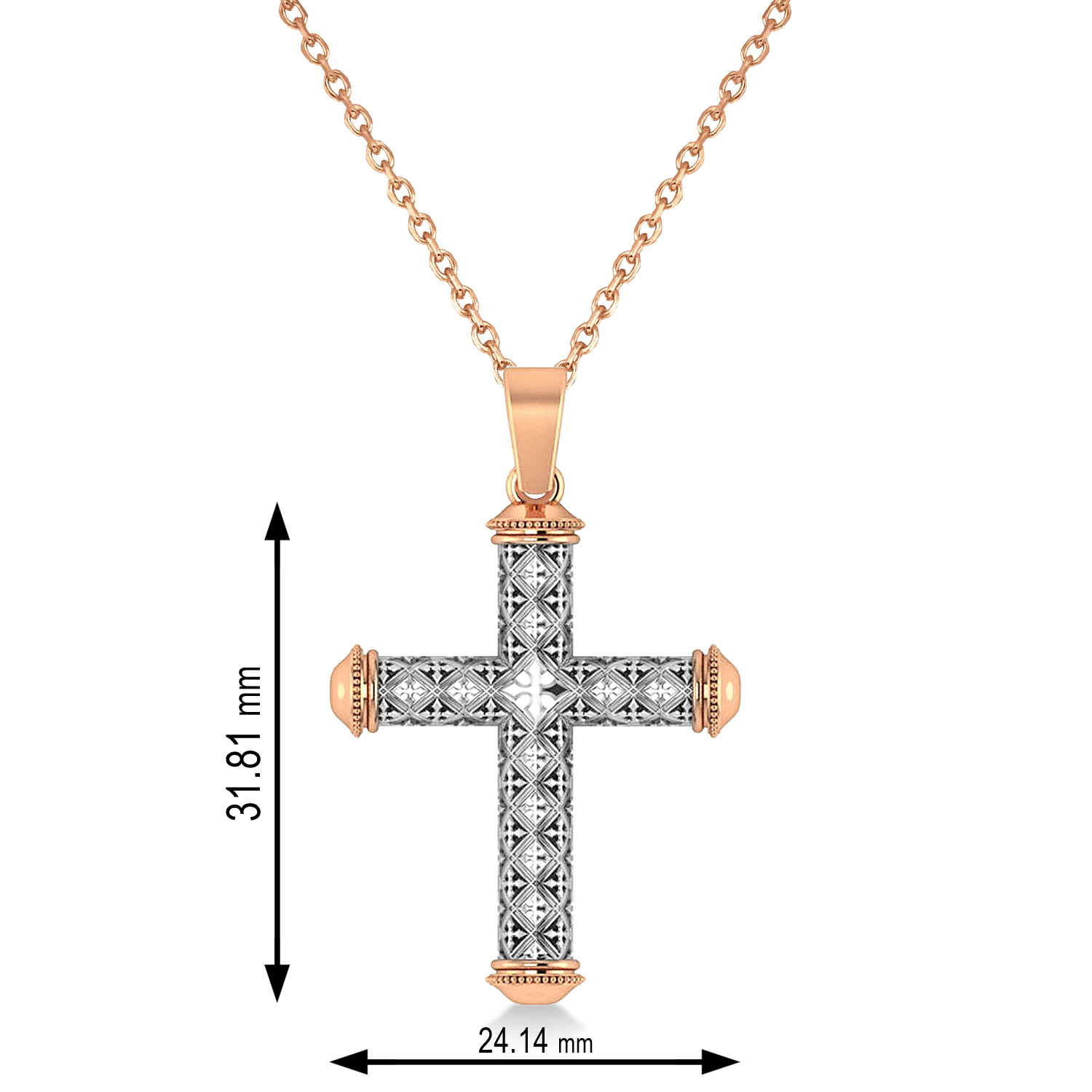 Designer Antique Cross Men's Pendant Necklace 14k Rose Gold