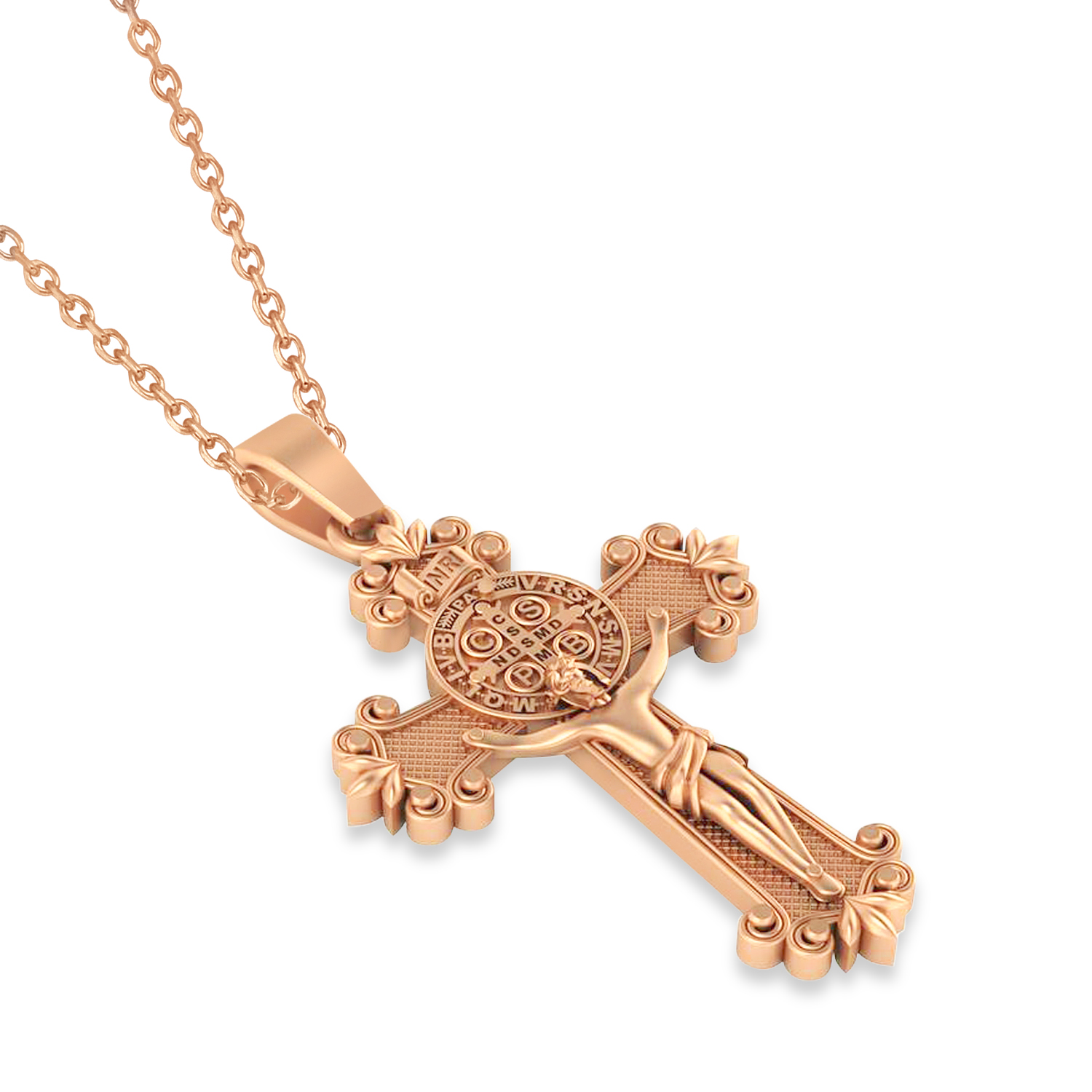 Cross Benedict Crucifix Pendant Necklace 14k Rose Gold