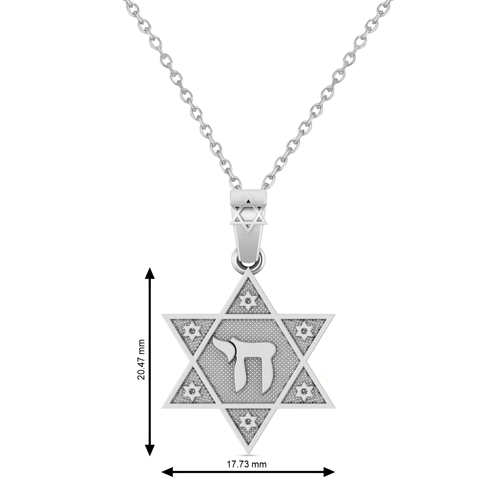 Jewish Star of David with Chai Pendant Necklace 14K White Gold