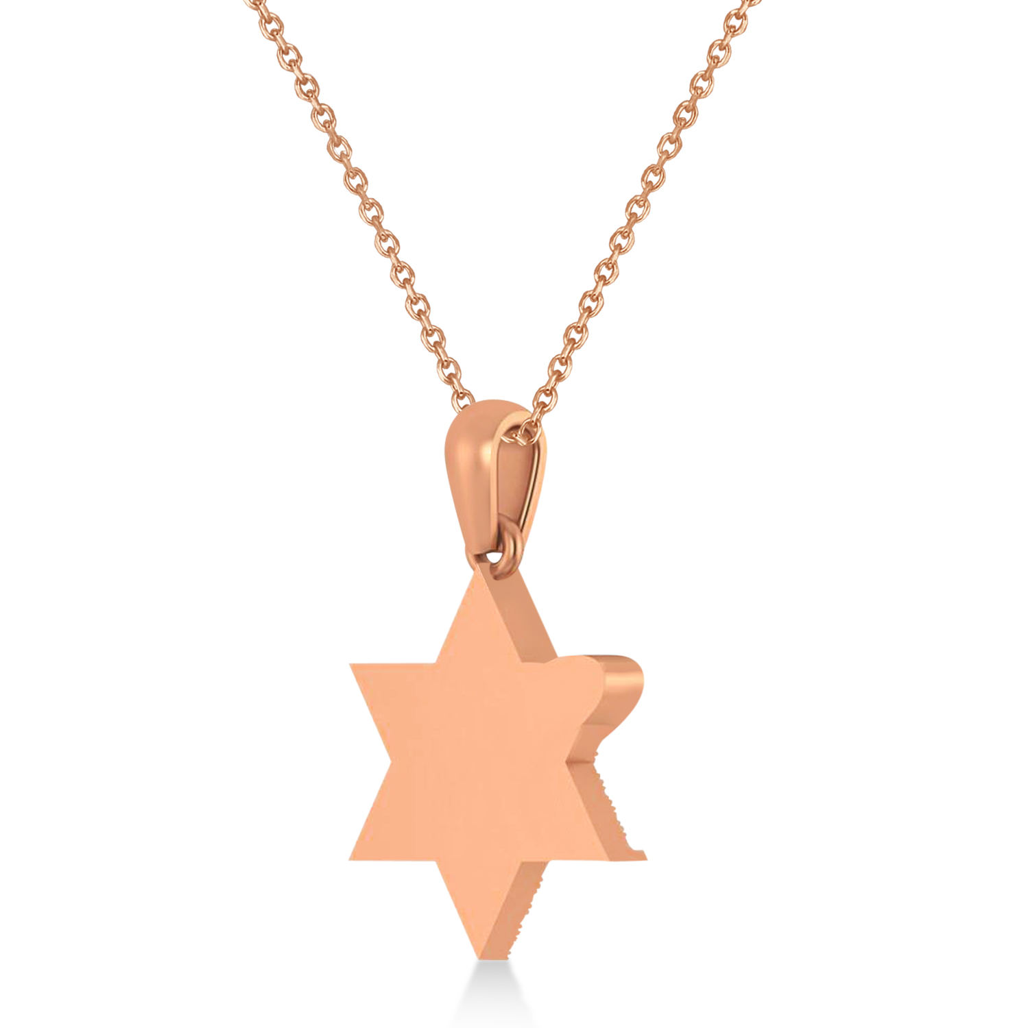 Jewish Star of David Shalom Pendant Necklace 14K Rose Gold