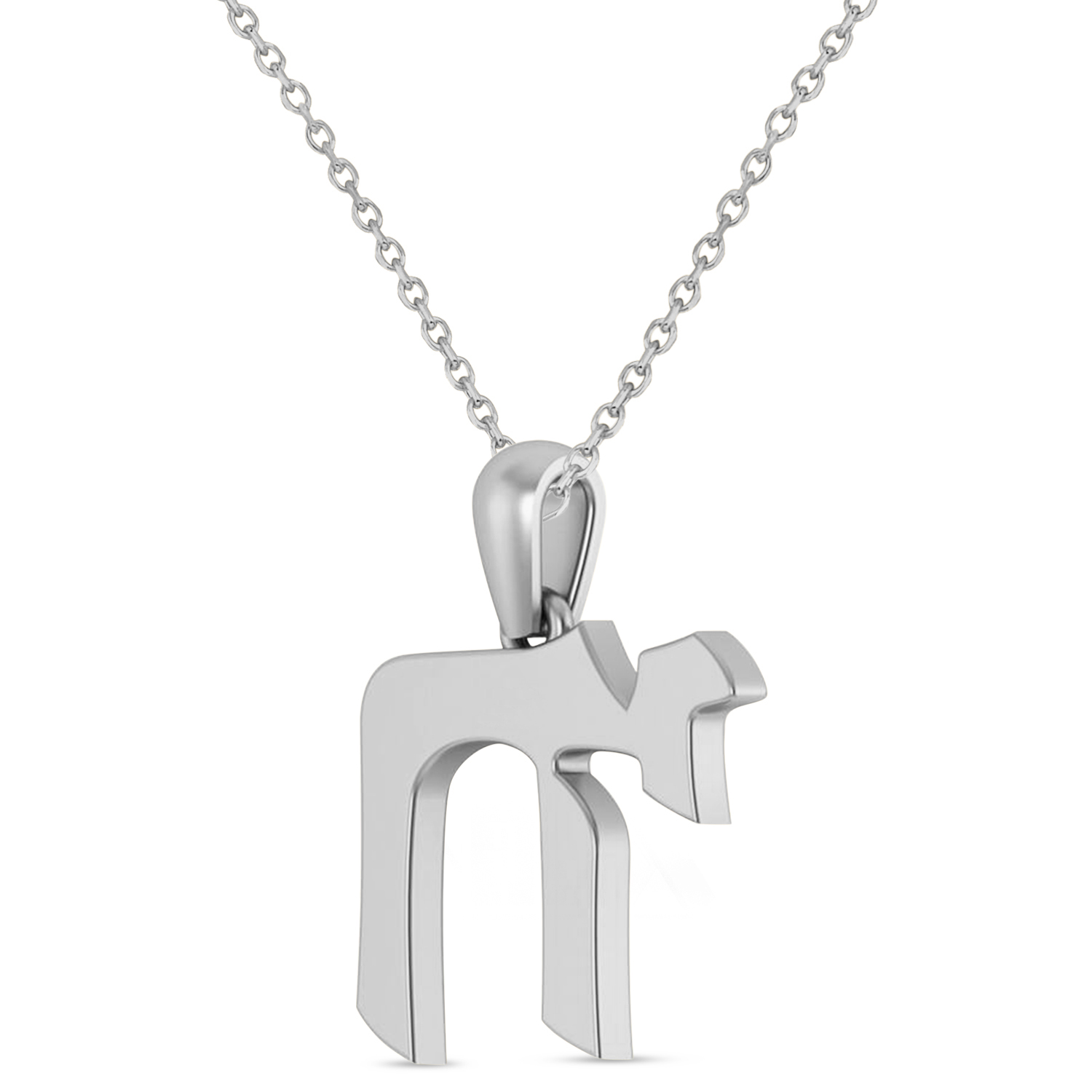 Jewish Chai Pendant Necklace 14K White Gold