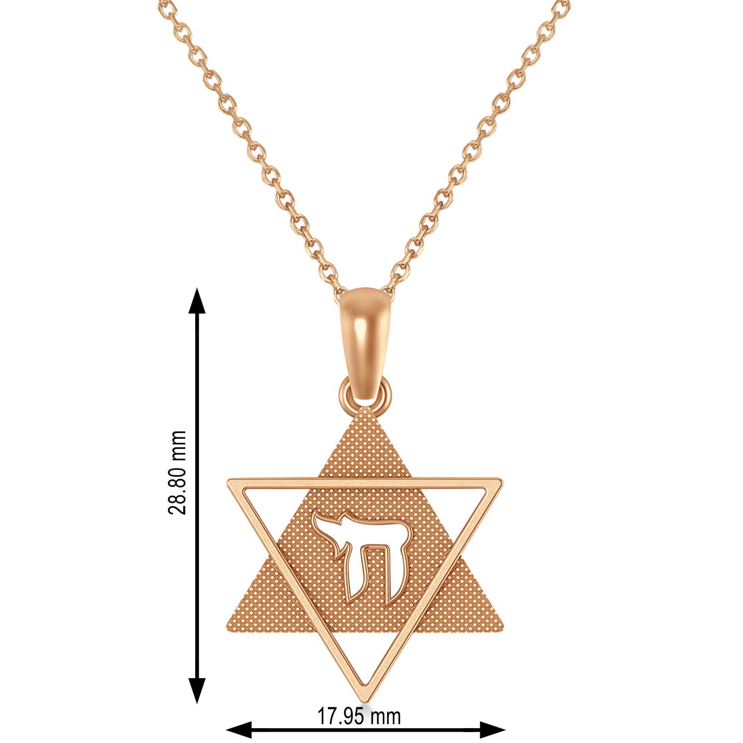 Jewish Star of David with Chai Pendant Necklace 14K Rose Gold