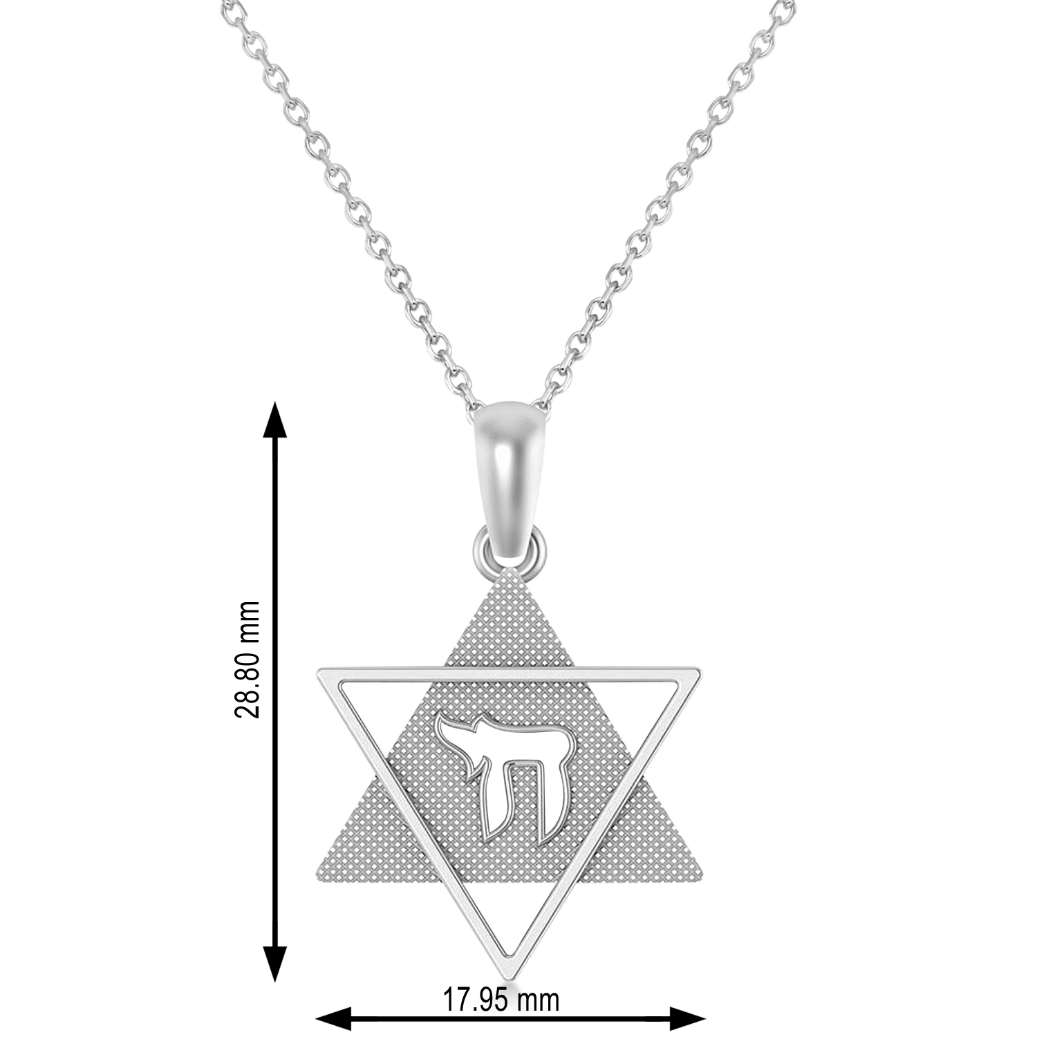 Jewish Star of David with Chai Pendant Necklace 14K White Gold