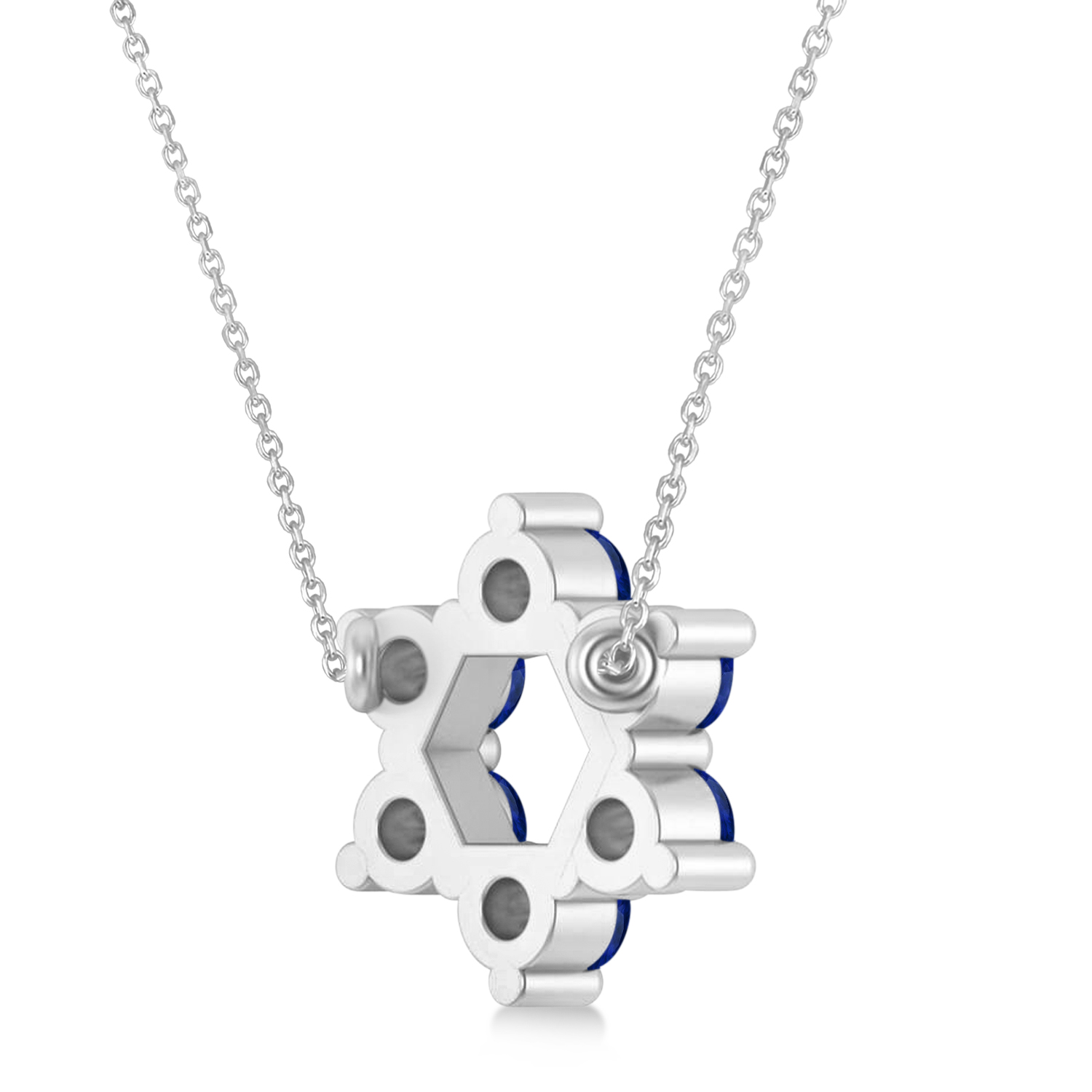 Star of David Blue Sapphire Pendant Necklace 14K White Gold (1.20ct)