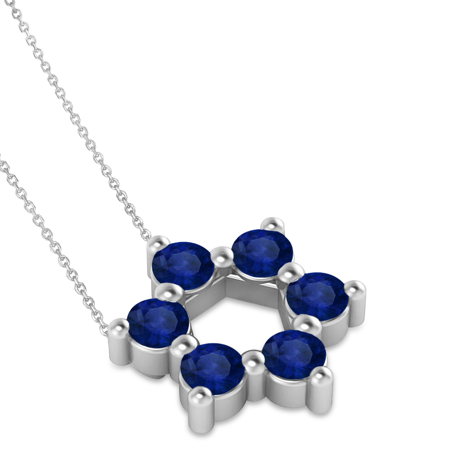 Star of David Blue Sapphire Pendant Necklace 14K White Gold (1.20ct)